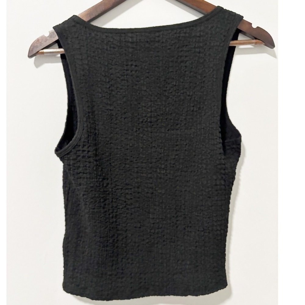Old Navy Tank Top Women Size M Black Textured Square Neck Stretch Sleeveless - Picture 7 of 7